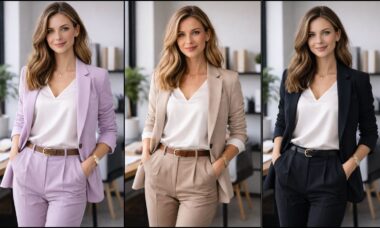 Business casual outfits for women featuring blazer looks in neutral and pastel colors