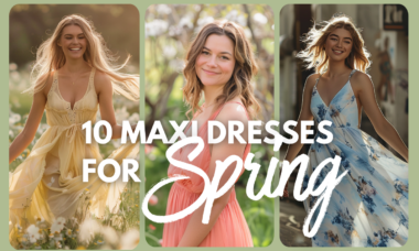 Collage of three women wearing flowy spring maxi dresses in soft pastel colors, styled for everyday wear in 2026