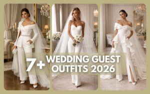 Collage of modern wedding pants outfits for bride featuring elegant bridal pantsuits and contemporary silhouettes