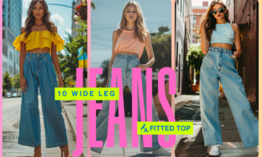 Collage of three summer outfits featuring wide leg jeans paired with fitted tops in yellow, peach, and blue tones, styled for modern casual city looks 2026.