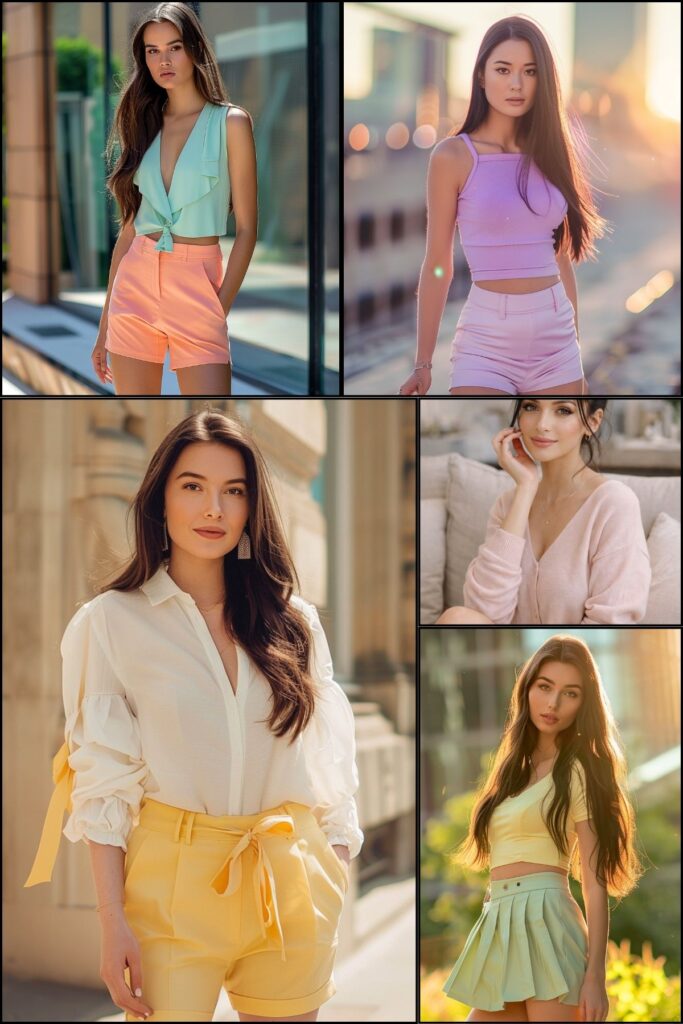 Pastel summer outfits collage for women 2026 featuring mint, pink and yellow feminine summer outfit inspiration