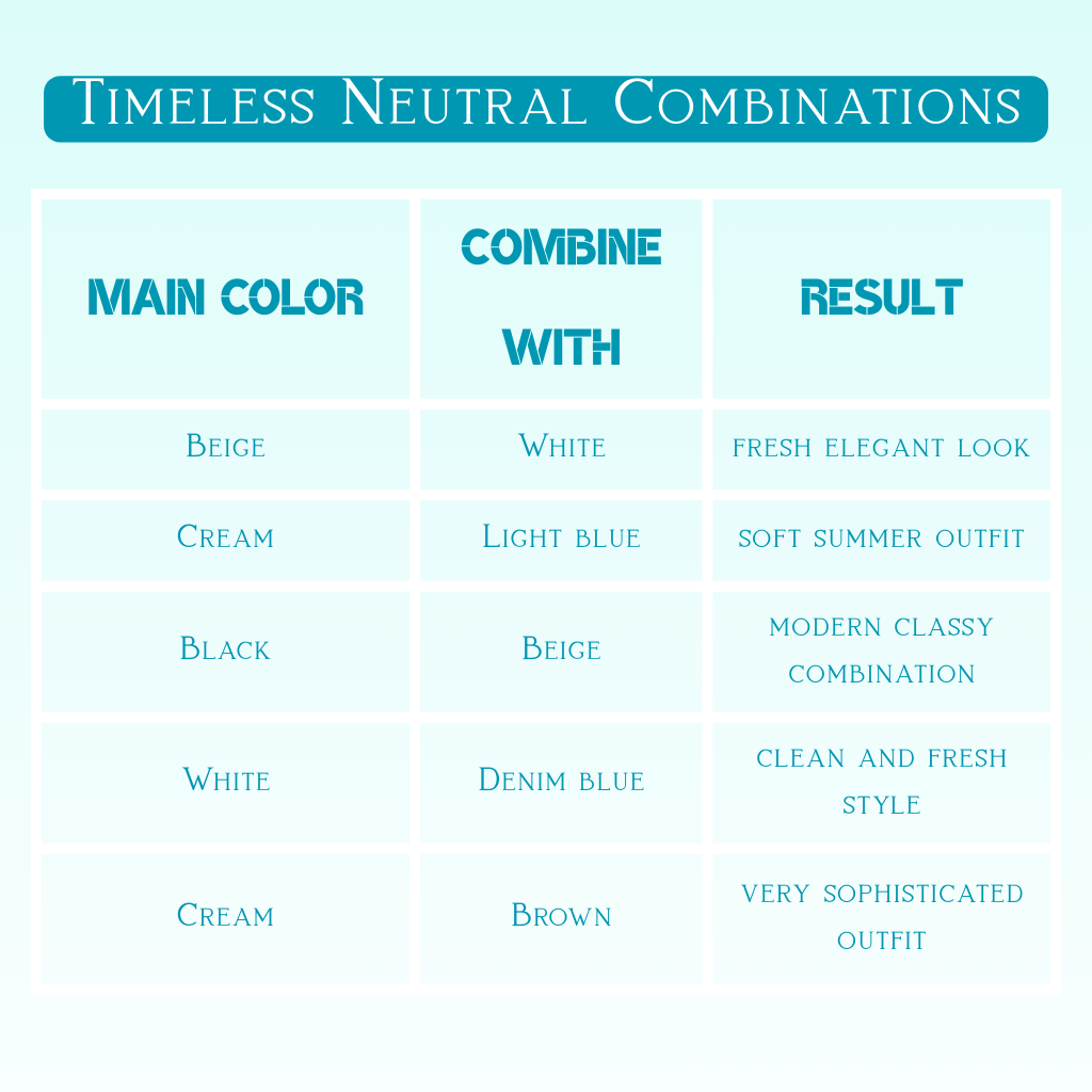 timeless neutral color combinations fashion guide beige white black cream denim outfit ideas for classy women
