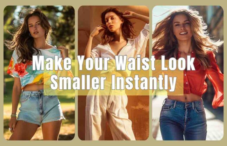 Summer outfits that make your waist look smaller instantly with high-waisted jeans, crop tops, and flattering styling.
