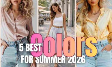 5 best summer colors 2026 collage featuring pastel outfits including soft pink, butter yellow and light blue styles creating elegant and trendy summer looks