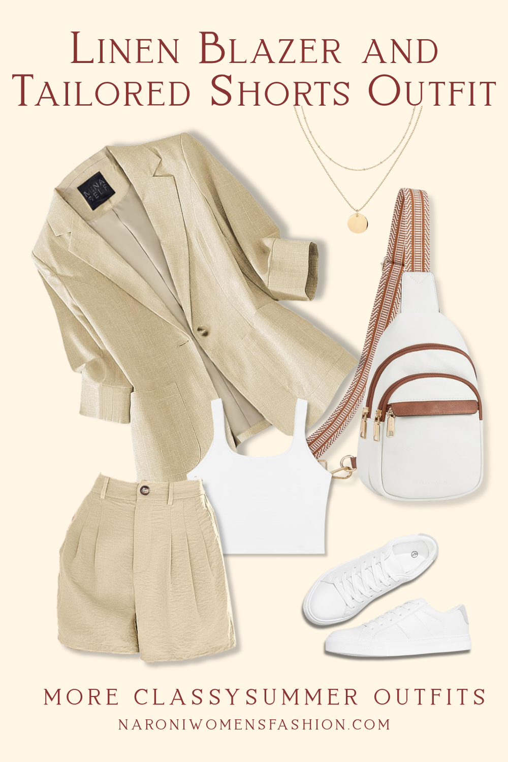 classy linen blazer and tailored shorts summer outfit for women