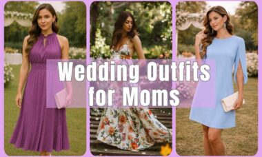 Wedding outfits for moms collage featuring elegant and flattering dresses, including midi, floral maxi, and minimalist styles for special occasions